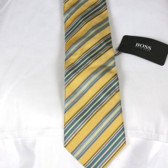 Hugo Boss Men's Necktie Striped Tie Gold Silk - Picture 4 of 6
